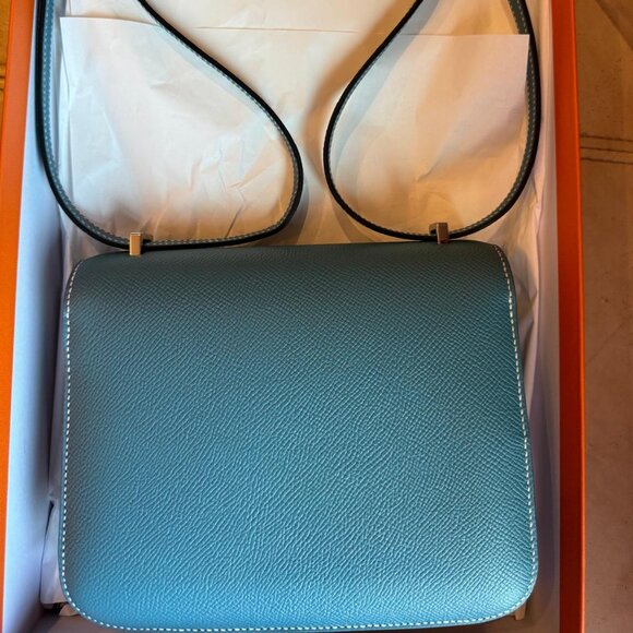 NEW Hermes 2024  Constance Mini Mirror Epsom Calfskin New Blue Jean Bag - Picture 2 of 11